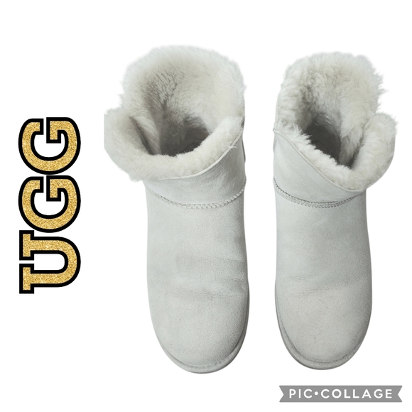 UGG Shoes - UGG Mini Bailey Ankle Boots Sheepskin Lining Side Button Closure Suede Uppers